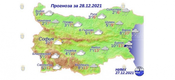 28 декабря  в Болгарии — днем +13°С, в Причерноморье +13°С