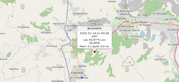 16 января 2021 года в Болгарии произошли два землетрясения