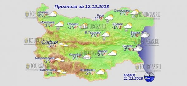 12 декабря в Болгарии — днем +7°С, в Причерноморье +6°С