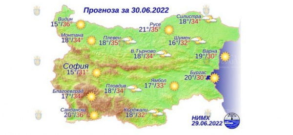 30 июня в Болгарии — днем +36°С, в Причерноморье +30°С