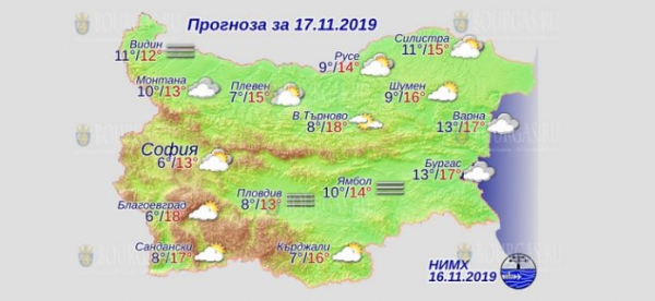 17 ноября Болгария в Болгарии — днем +18°С, в Причерноморье +17°С