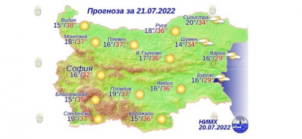 21 июля в Болгарии — днем +38°С, в Причерноморье +29°С