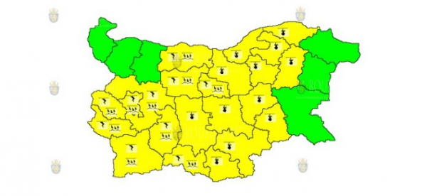 28 июля в Болгарии объявлен жаркий, грозовой и дождевой Желтый коды опасности