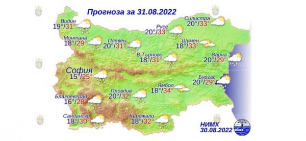 31 августа в Болгарии — днем +34°С, в Причерноморье +29°С