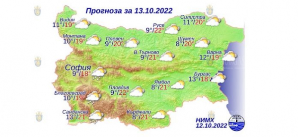 13 октября в Болгарии — днем +22°С, в Причерноморье +19°С