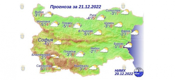 21 декабря в Болгарии — днем +10°С, в Причерноморье +8°С
