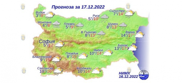 17 декабря в Болгарии — днем +16°С, в Причерноморье +17°С