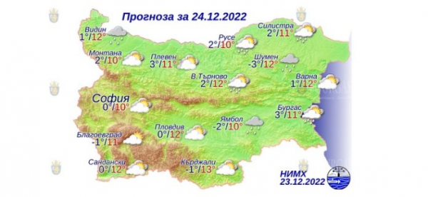 24 декабря в Болгарии — днем +13°С, а в Причерноморье +12°С